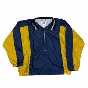 VTG Nike Center Swoosh Windbreaker Pullover Mens 2XL 90s Lined Navy Half Zip